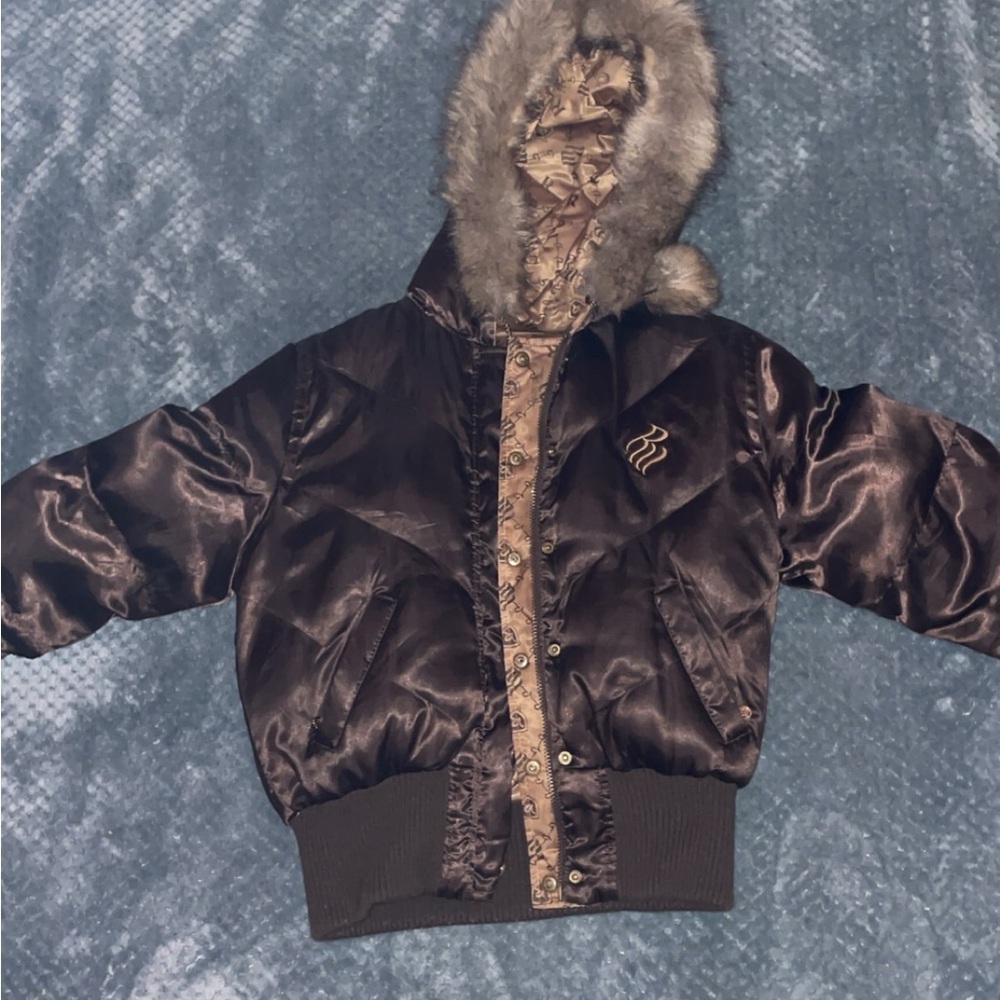 Brown Bomber Jacket with Fur Hood